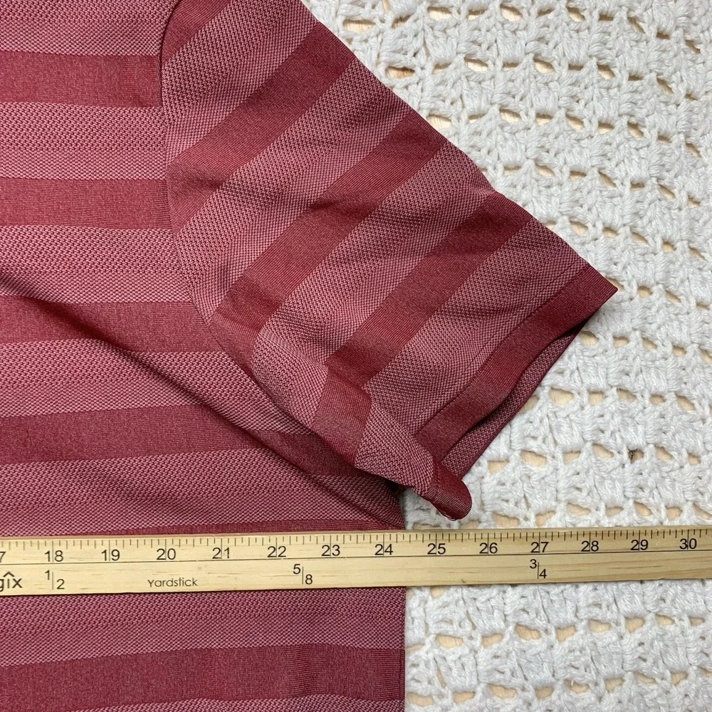 Adidas‎ Shirt Mens XL Pink Legacy Burgundy Striped golf polo shirt Short Sleeve
